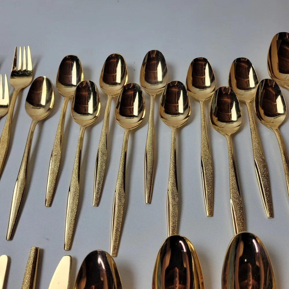 Florentine Gold Plated Flatware Set 11 Four Piece Place Settings 44pc